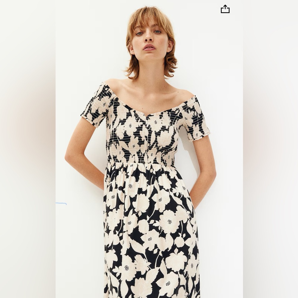 NWT H&M Smocked Off-the-Shoulder Dress - L